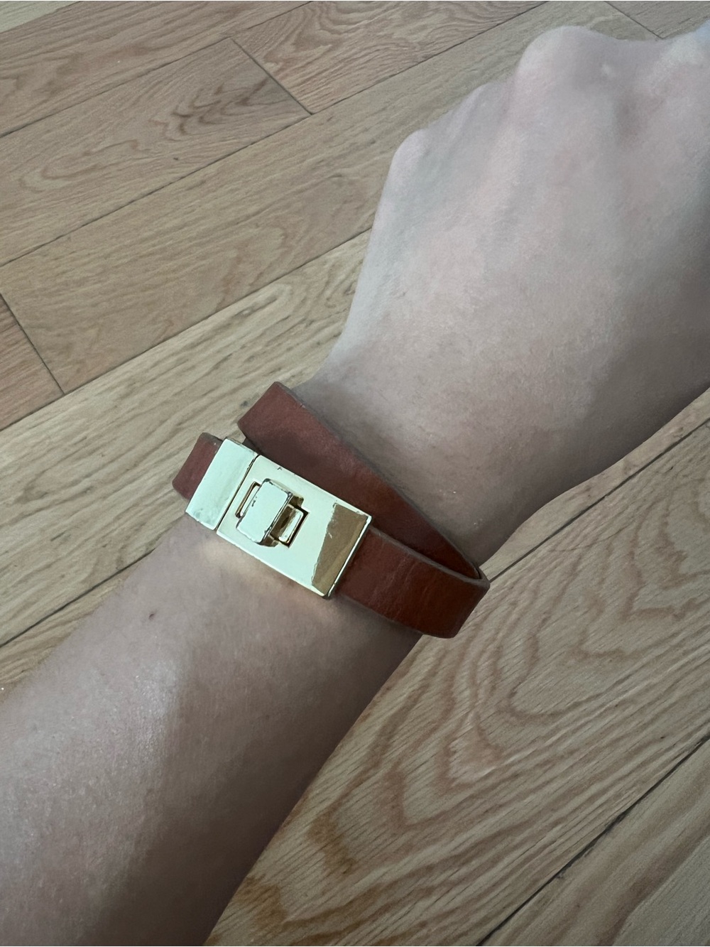 Leather Wrap Bracelet with Gold Clasp - Brown